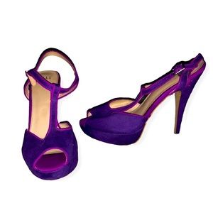 Women’s Elle T-Strap Open Toe Suede Platform Stiletto Heels - purple pink